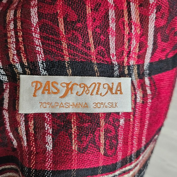 Red Black Plaid Pashmina Silk Blend Scarf Wrap Shawl Fringe - Picture 4 of 9